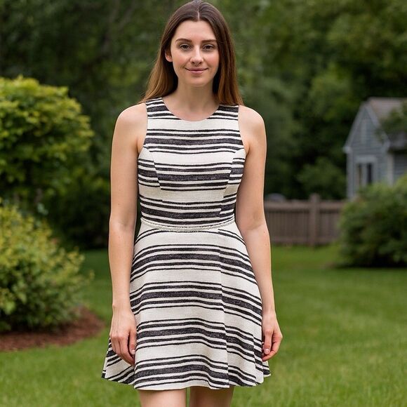 Adorne Dress 4 Knee Length Striped Red Sleeveless Lined Aztec Office Party Knit - Picture 1 of 9